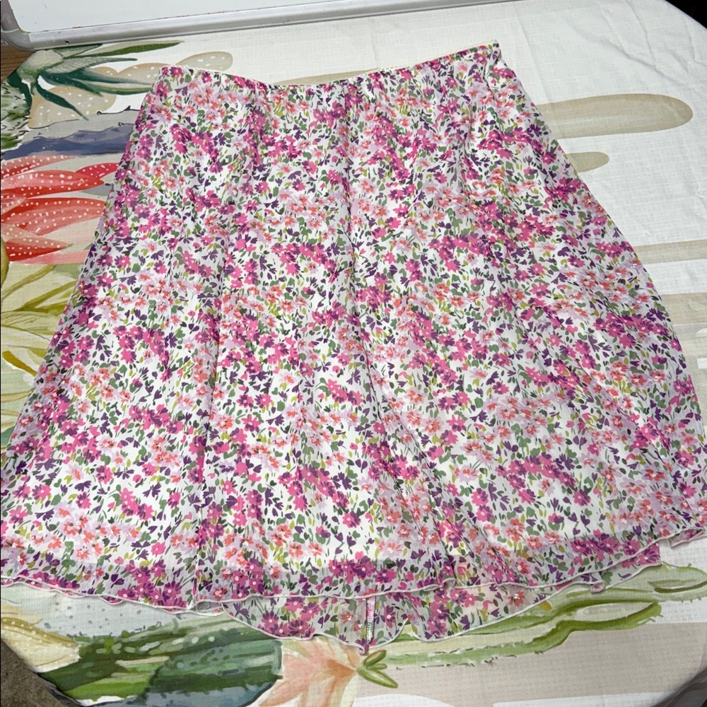 Elementz pink white chiffon Multicolor Floral A-Line Skirt with ruffles large - Picture 4 of 6